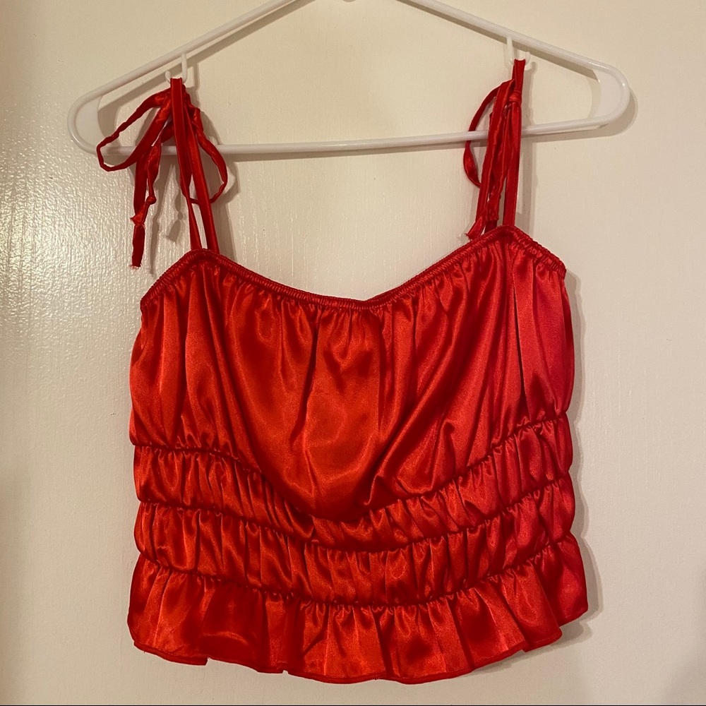 Red Satin Tie Strap Top